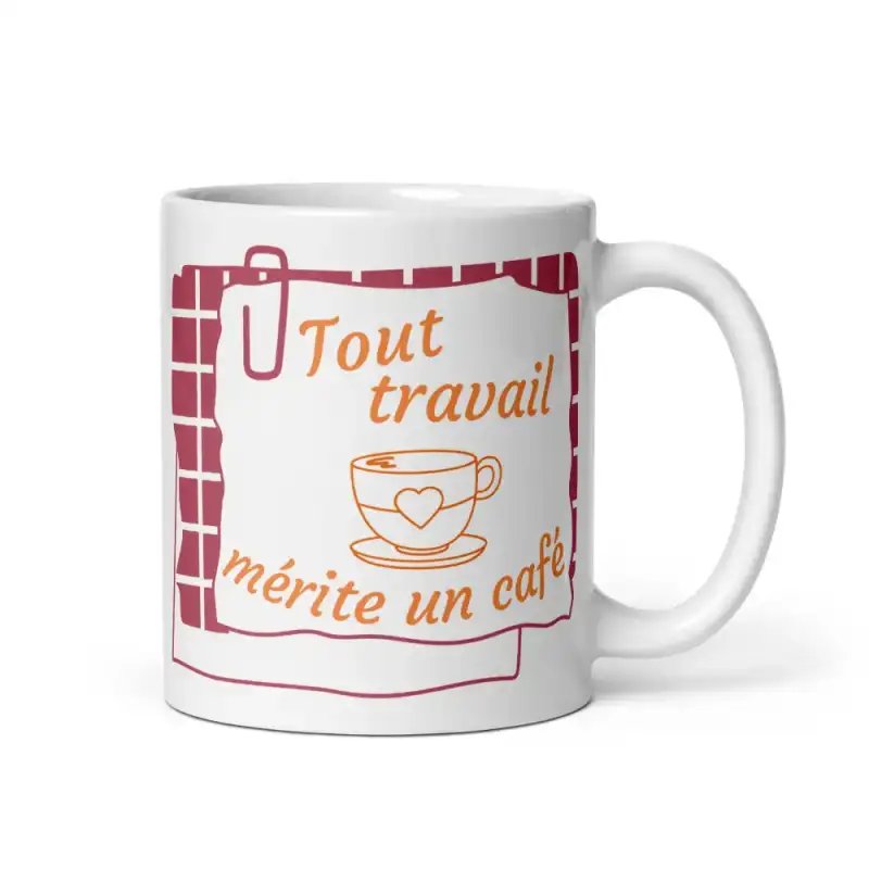 Mug Humour Travail & Café | Cadeau Original pour Collègue | E-kado
