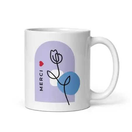 Mug "Merci" Floral Mauve | Cadeau Doux & Tendre de Remerciement
