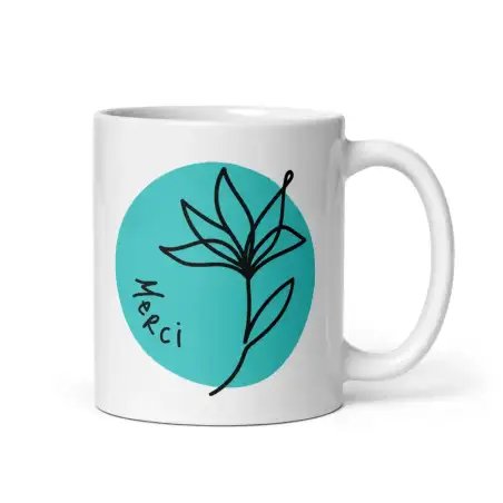 Mug "Merci" Floral Turquoise | Cadeau de Remerciement Original