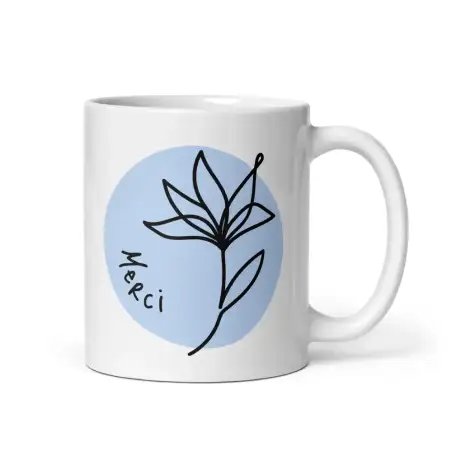 Mug "Merci" Floral Bleu | Cadeau de Remerciement Sincère