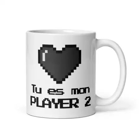 Mug "Mon Player 2" | Cadeau Couple Gamer & Geek (Noir)