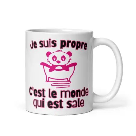 Mug Panda "Je suis propre..." | Cadeau Mignon & Drôle Rose