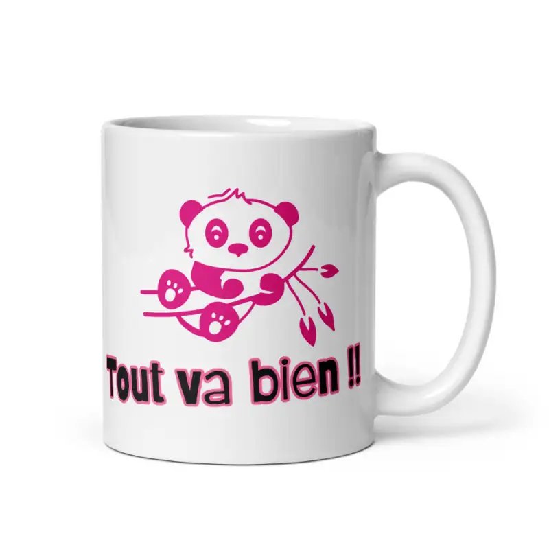 Mug Panda "Tout va bien" | Cadeau Mignon & Drôle Rose