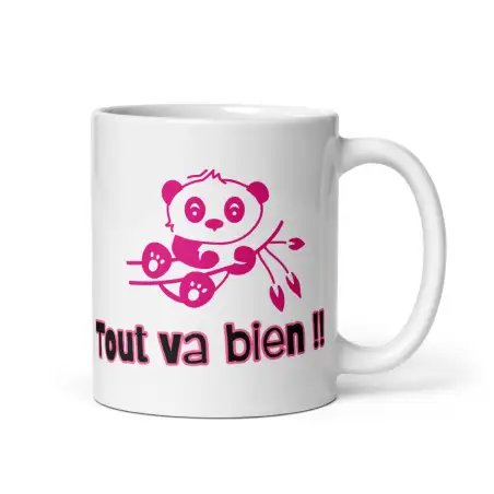 Mug Panda "Tout va bien" | Cadeau Mignon & Drôle Rose