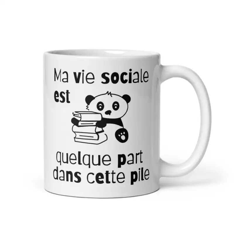 Mug Panda "Vie Sociale" | Cadeau Humour Étudiant & Livres