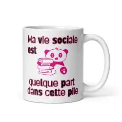 Mug Panda "Vie Sociale" | Cadeau Mignon Lecteur Rose