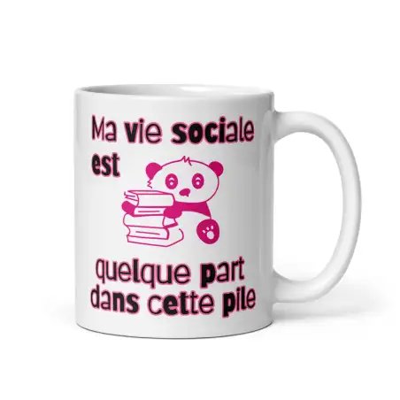 Mug Panda "Vie Sociale" | Cadeau Mignon Lecteur Rose