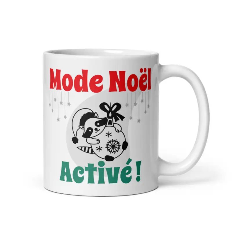 Mug Mode Noël Activé | Raton Laveur Drôle et Coloré | E-kado
