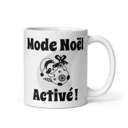 Mug de Noël Original "Mode Noël Activé" - Raton Laveur (Noir et Blanc)