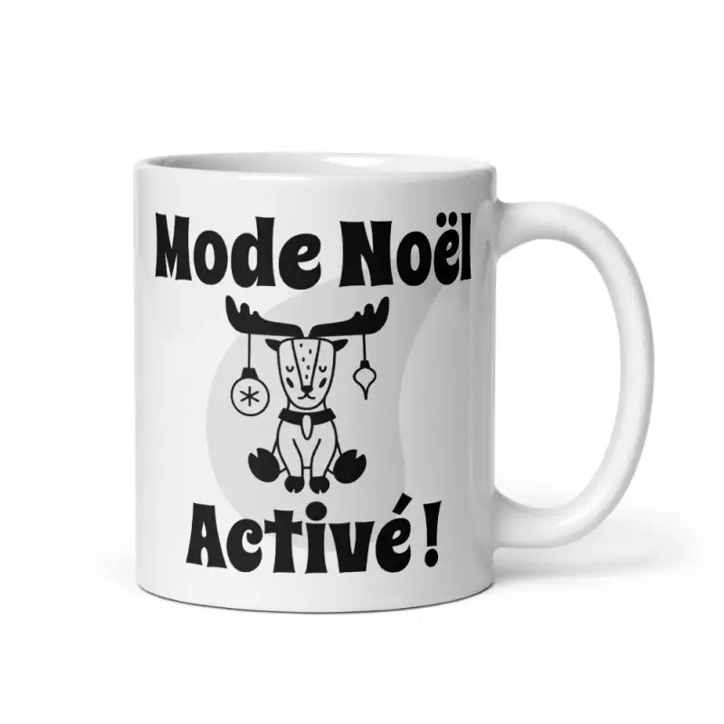 Mug Mode Noël Activé | Renne Design Noir et Blanc | E-kado