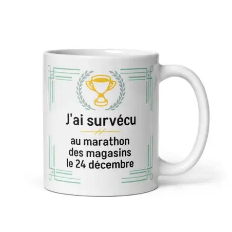 Mug Humour Noël | Survécu au Marathon des Magasins | E-kado