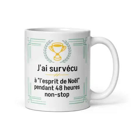 Mug Humour Noël | Survécu à l'Esprit de Noël Non-Stop | E-kado